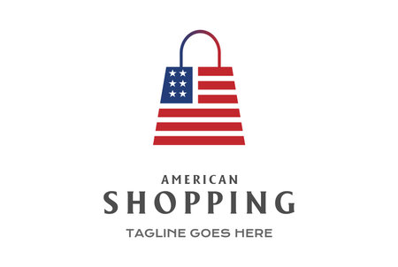 American US USA Flag shape Shopping Bag for Sale Discount Store Shop Logo Design Vectorのイラスト素材