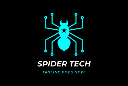 Geometric Black Minimalist Spider with Electronic Circuit for Tech Technology Logo Design Vectorのイラスト素材