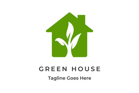 Green Plant Leaf Tree House for Garden Environment Herb Nature Logo Design Vectorのイラスト素材