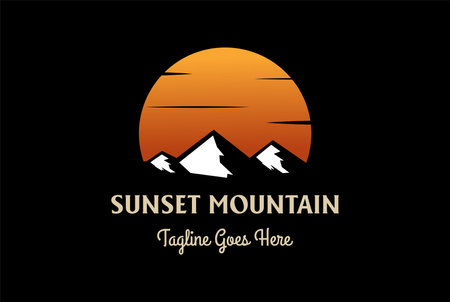 Sunset Sunrise Ice Mountain Hill for Outdoor Adventure Logo Design Vectorのイラスト素材