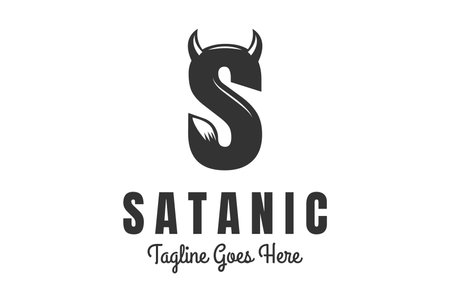 Vintage Bold Initial Letter S with Horn Tail for Satan Satanic Logo Designのイラスト素材