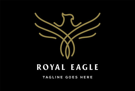 Simple Minimalist Golden Eagle Hawk Falcon Phoenix Monogram Logo Design Vectorのイラスト素材