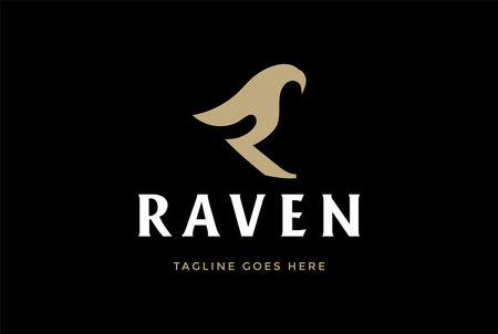 Simple Elegant Minimalist Golden Initial Letter R for Raven Hawk Falcon Bird Logo Design Vectorのイラスト素材