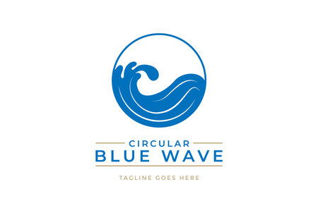 Simple Circular Ocean Blue Wave Logo Design Vectorのイラスト素材