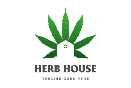 Simple Marijuana Cannabis Ganja Leaf with House for Hemp CBD Oil Logo Design Vectorのイラスト素材