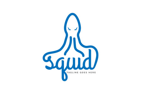 Simple Minimalist Ocean Squid Octopus Tentacles Type Text Font Typography Logo Design Vectorのイラスト素材
