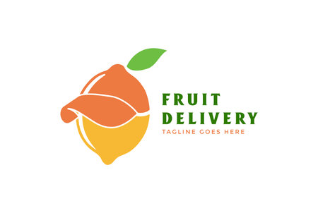Fresh Lemon Lime Orange Fruit with Delivery Hat Service Logo Design Vectorのイラスト素材