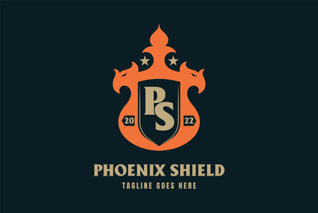 Simple Strong Phoenix Shield Logo Design Inspirationのイラスト素材