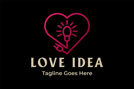 Simple Minimalist Love Heart Electric Cable Bulb for Idea Innovation Logo Design Vectorのイラスト素材