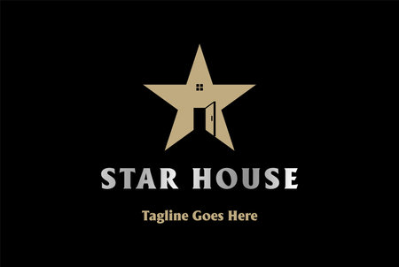 Simple Golden Star with House Door for Real Estate or Artist Talent Show Logo Design Vectorのイラスト素材