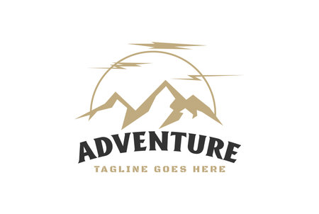 Sunset Golden Mountain Hill for Outdoor Adventure Logo Design Vectorのイラスト素材