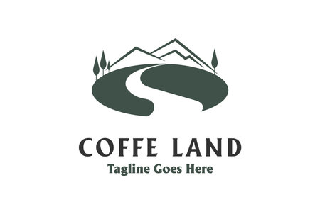 Simple Coffee Mountain River Creek Land for Cultivation Farm Seed Product Logo Designのイラスト素材
