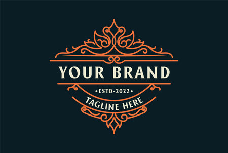 Orange Elegant Vintage Badge Label Logo design inspirationのイラスト素材
