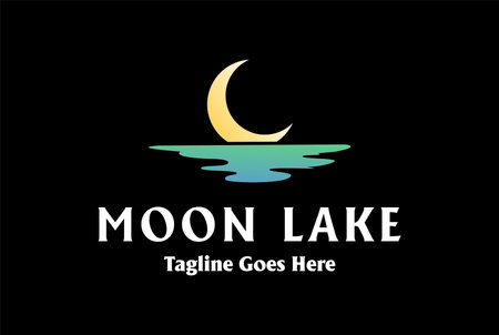Simple Minimalist Night Crescent Moon Water Lake Creek River Beach Sea Ocean Logo Design Vectorのイラスト素材