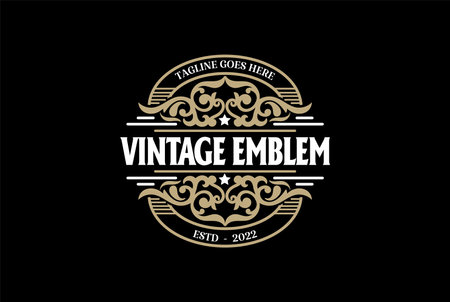Round Old Royal Border Frame Badge Emblem Label Logo Design Vectorのイラスト素材