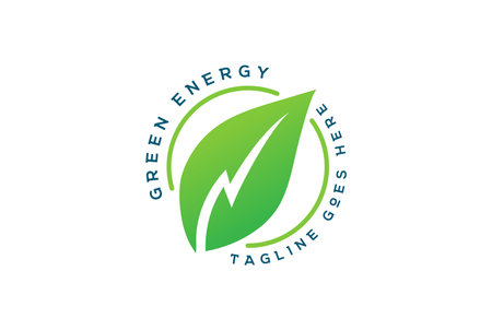 Simple Minimalist Green Leaf Tree with Electric Light for Bio Renewable Logo Design Vectorのイラスト素材