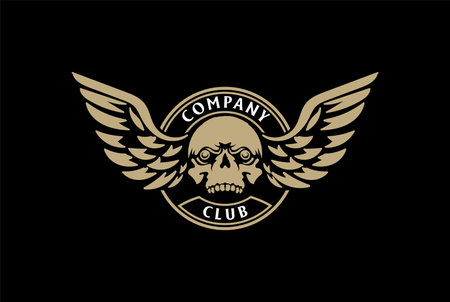Vintage Retro Skull Bone Head with Wings for Motorcycle Club Badge Emblem Logo Design Vectorのイラスト素材