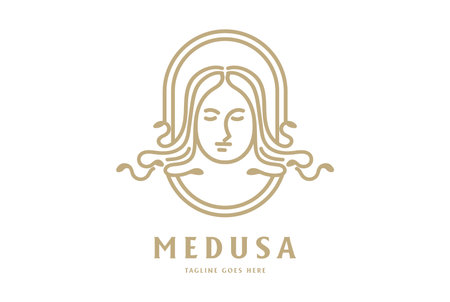 Elegant Luxury Golden Gorgon Medusa God Woman Lady Girl Female Logo Design Vectorのイラスト素材
