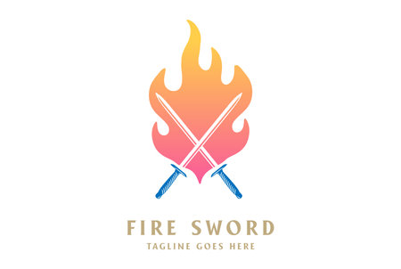 Modern Flame Fire with Sword Blade Weapon Logo Design Vectorのイラスト素材