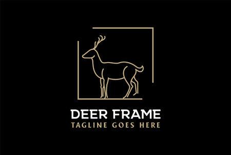 Golden Deer Elk Reindeer Moose with Square Frame Logo Design Vectorのイラスト素材