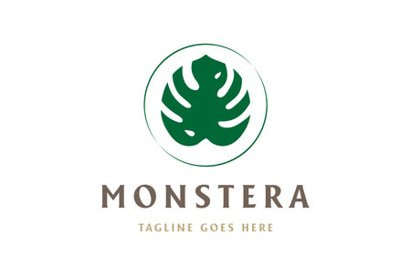 Simple Minimalist Tropical Green Monstera Leaf for Beauty Health or Hotel Vacation Logo Designのイラスト素材