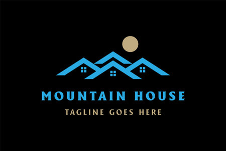 Mountain Hill with House for Real Estate Cabin Villa Inn Hotel Chalet Cottage Logo Designのイラスト素材