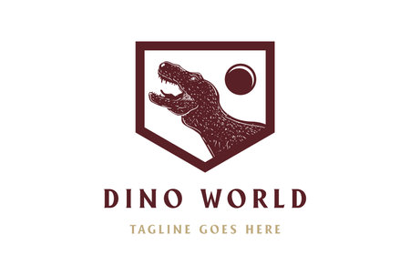 Vintage Retro Angry Roaring Tyrannosaurus with Planet Shield Logo Design Vectorのイラスト素材