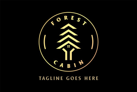 Elegant Luxury Tree House or Forest Cabin for Real Estate Chalet Logo Design Vectorのイラスト素材