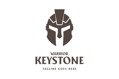Retro Vintage Roman Spartan Greek Warrior Knight Helmet with Keystone Brick Logo Design Vectorのイラスト素材
