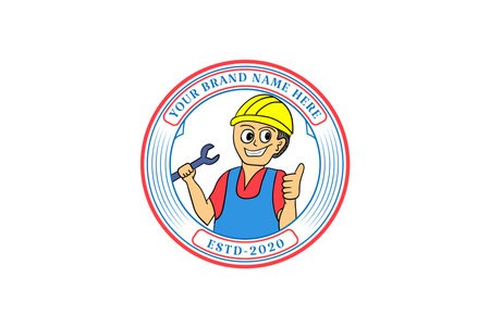 Worker Plumber Mechanic Engineer Mascot Cartoon Character for Fix Service Logo Design Vectorのイラスト素材