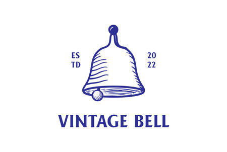 Retro Vintage Hand Drawn Old Classic Bell Logo Design Vectorのイラスト素材