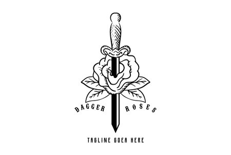 Vintage Retro Dagger Stiletto and Rose flower for Tattoo Logo Design Vectorのイラスト素材