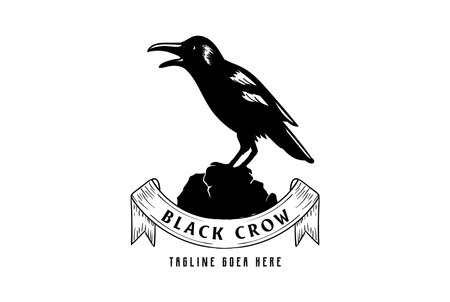 Vintage Retro Black Raven Crow Bird with Ribbon for Tattoo Logo Design Vectorのイラスト素材
