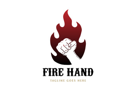 Strong Hand Fist with Fire Flame Logo Design Vectorのイラスト素材