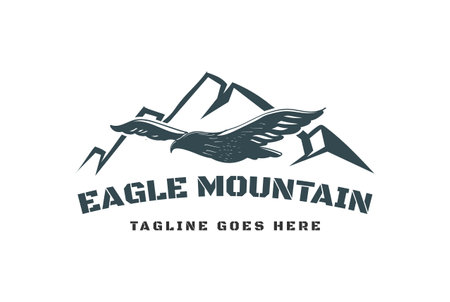 Retro Flying Eagle Falcon Hawk with Iceberg or Ice Mountain Logo Design Vectorのイラスト素材