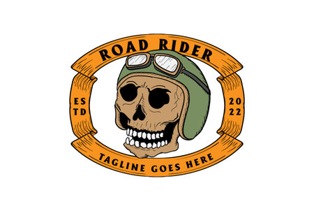 Retro Vintage Skull with Helmet for Motorcycle Biker Club Badge Emblem Logo Designのイラスト素材