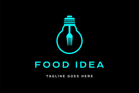 Light Bulb with Fork for Food Idea Innovation Logo Design Vectorのイラスト素材