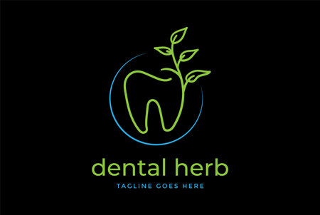 Simple Minimalist Dent Tooth Dental with Leaf Plant Tree Logo Designのイラスト素材