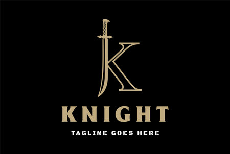 Initial Letter K with Sword Blade for Knight Warrior Logo Design Vectorのイラスト素材