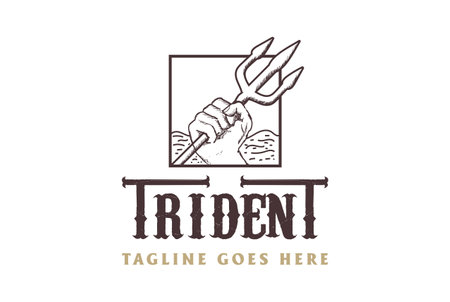 Vintage Retro Trident Neptune Lord Poseidon Triton King of the Spear Logo Design Vectorのイラスト素材