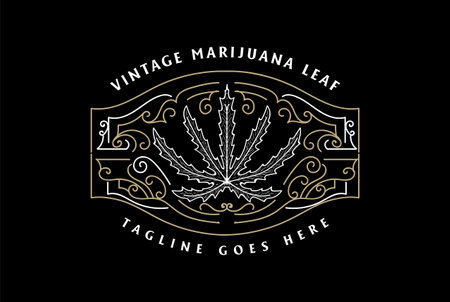 Vintage Retro Marijuana Cannabis Leaf with Ornament for Hemp CBD Oil Badge Emblem Label Logo Designのイラスト素材