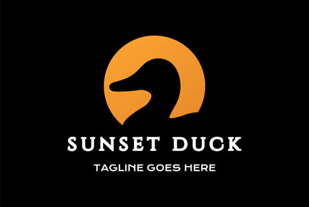 Simple Minimalist Sunset Duck Goose in Lake Creek River Logo Designのイラスト素材