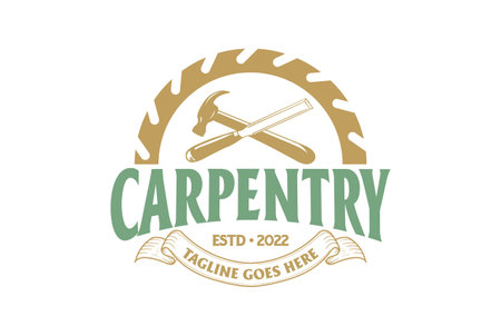 Vintage Retro Round Saw with Chisel and Hammer for Woodworking Carpentry Logo Designのイラスト素材