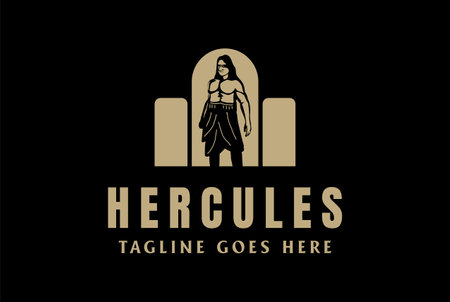 Vintage Retro Greek Muscular Hero Hercules Logo Design Vectorのイラスト素材