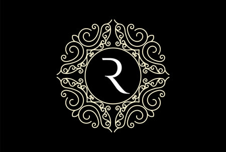 Circular Elegant Golden Royal Ornament Badge Emblem Label Logo Design Vectorのイラスト素材