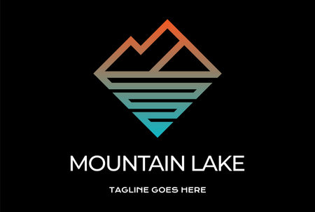 Simple Minimalist Geometric Mountain Lake River Creek Monogram Logo Designのイラスト素材