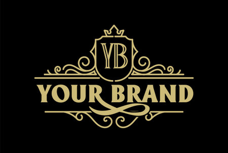 Golden Shield Border Frame Vintage Royal Badge Emblem Stamp Label Logo Design Vectorのイラスト素材