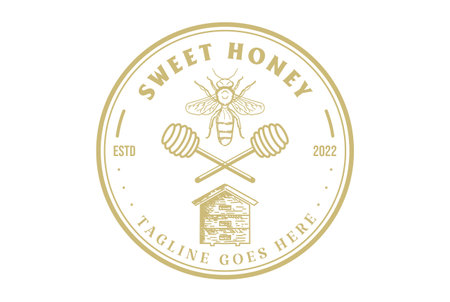 Circular Circle Round Sweet Honey Bee Farm Badge Emblem Label Logo Designのイラスト素材
