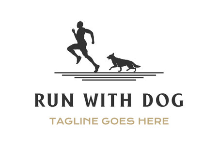 Man and Dog Silhouette Run for Speed Sport Club Logo Design Vectorのイラスト素材