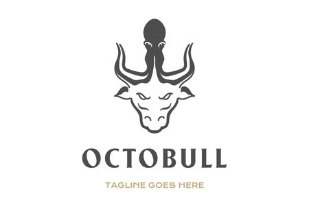 Vintage Retro Angus Cow Bull Ox with Octopus Squid Cuttlefish for Beef or Seafood Restaurant Product Logo Designのイラスト素材